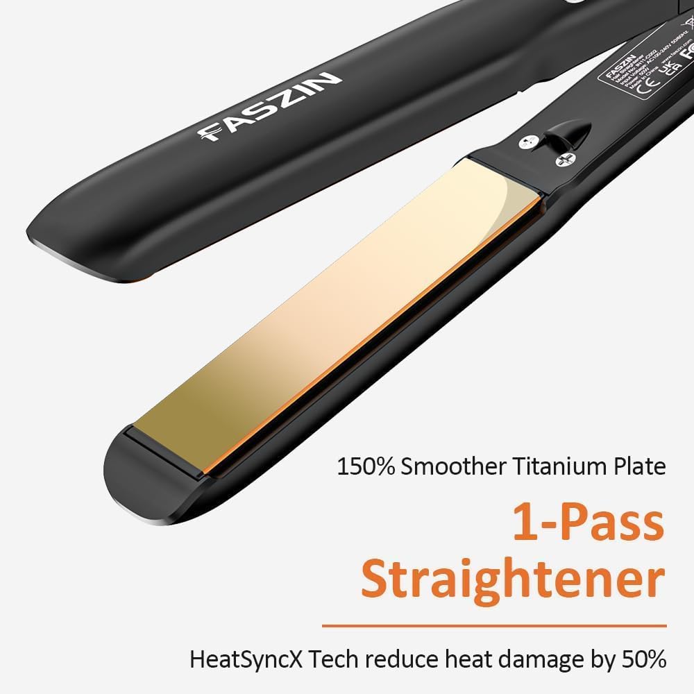 Faszin Piastra Capelli Professionale 2-In-1, Piastre Ioniche di Titanio, Riscaldamento In Soli 20 Secondi, Display LCD Chiaro, Ideale Per Capelli Lisci, Ricci e Mossi (nero profondo)