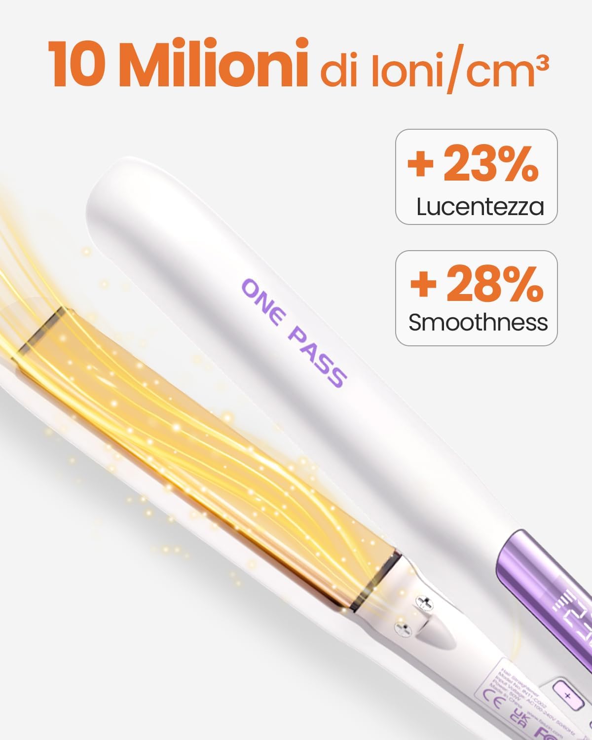 Faszin Professional 2-in-1 Hair Straightener, Titanium Ion Plates, Heating in Just 20 Seconds, Clear LCD Display, Ideal for Straight, Curly and Wavy Hair (White)