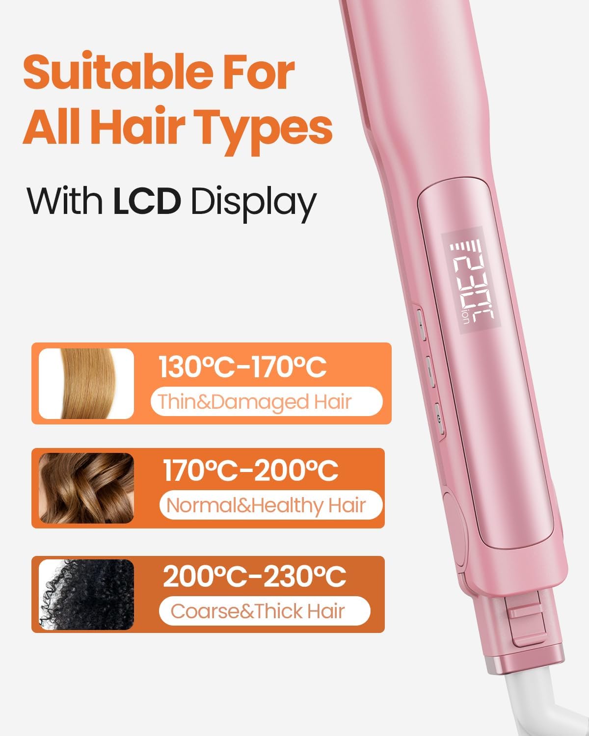 Faszin Hair Straighteners, Ionic Titanium Plate for Smooth Shiny Results, 20S Fast Heat Up Flat Iron, Clear LCD Display (Pink)