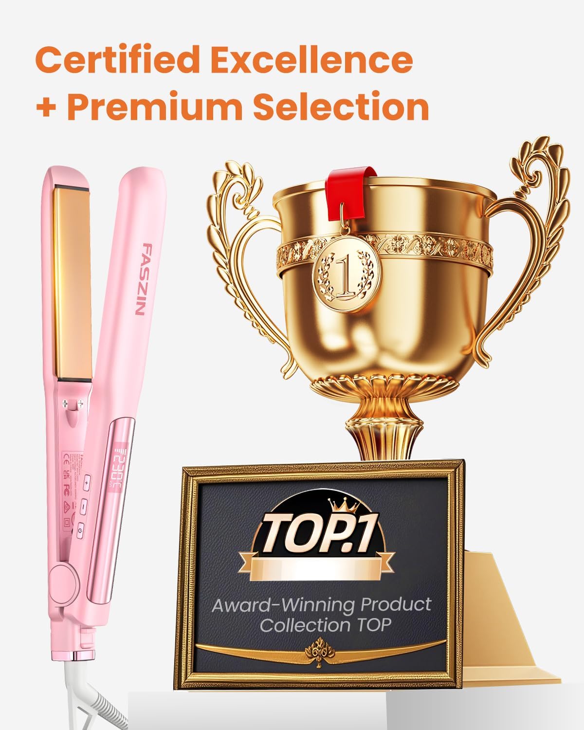 Faszin Hair Straighteners, Ionic Titanium Plate for Smooth Shiny Results, 20S Fast Heat Up Flat Iron, Clear LCD Display (Pink)