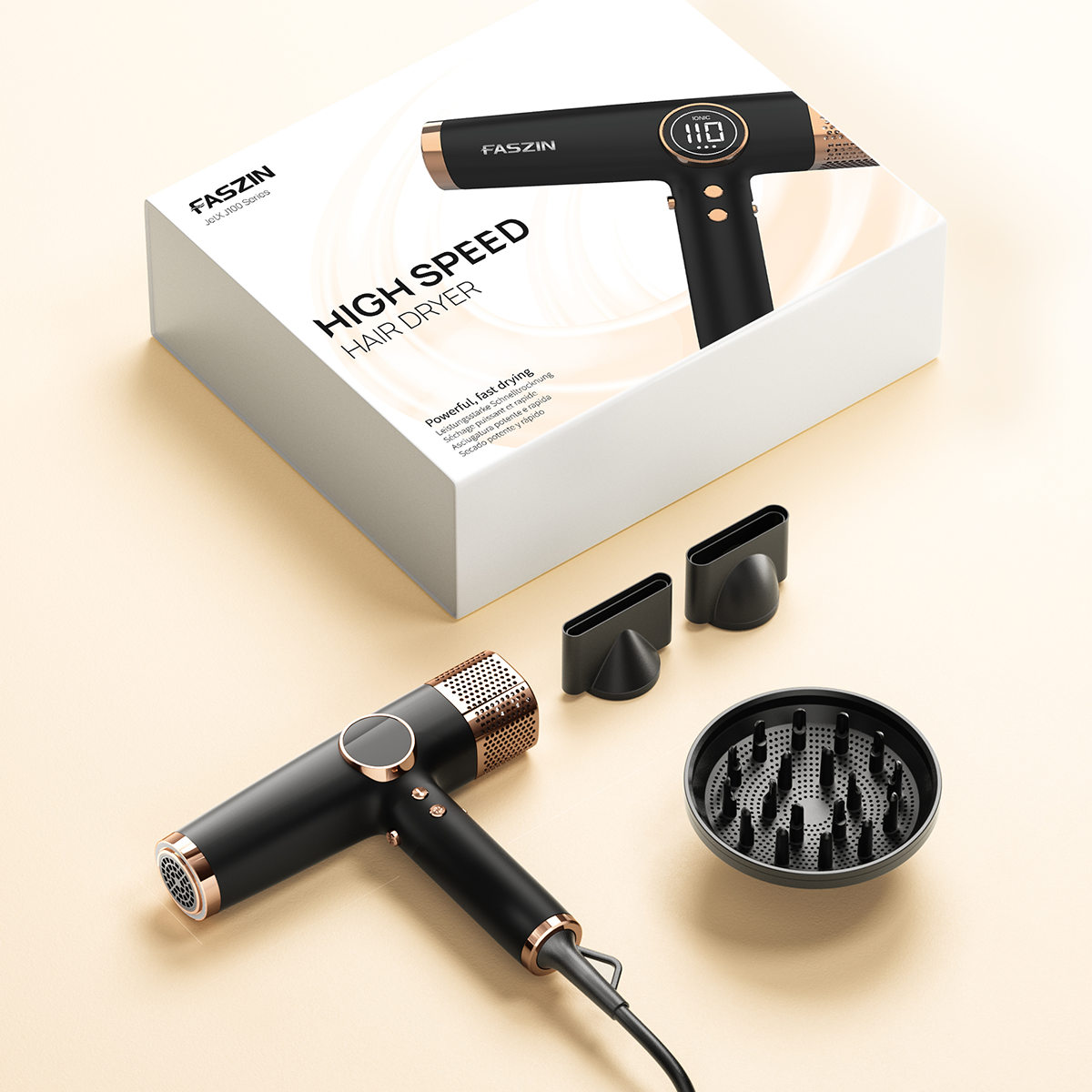 Faszin ShieldJet J100 Ion High Speed Blow Dryer Quiet Lightweight Hair Dryer