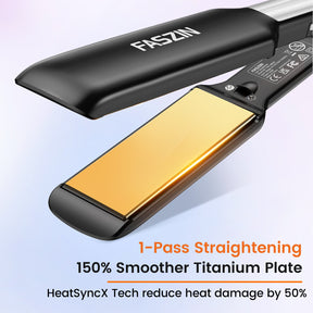 Faszin Professional Straightener, 42 mm Wide Titanium Plates with Negative Ion Function, 30s Fast Heating, Real-time Temperature Display, 11 Adjustable Temperature Levels (130-230℃) - Black