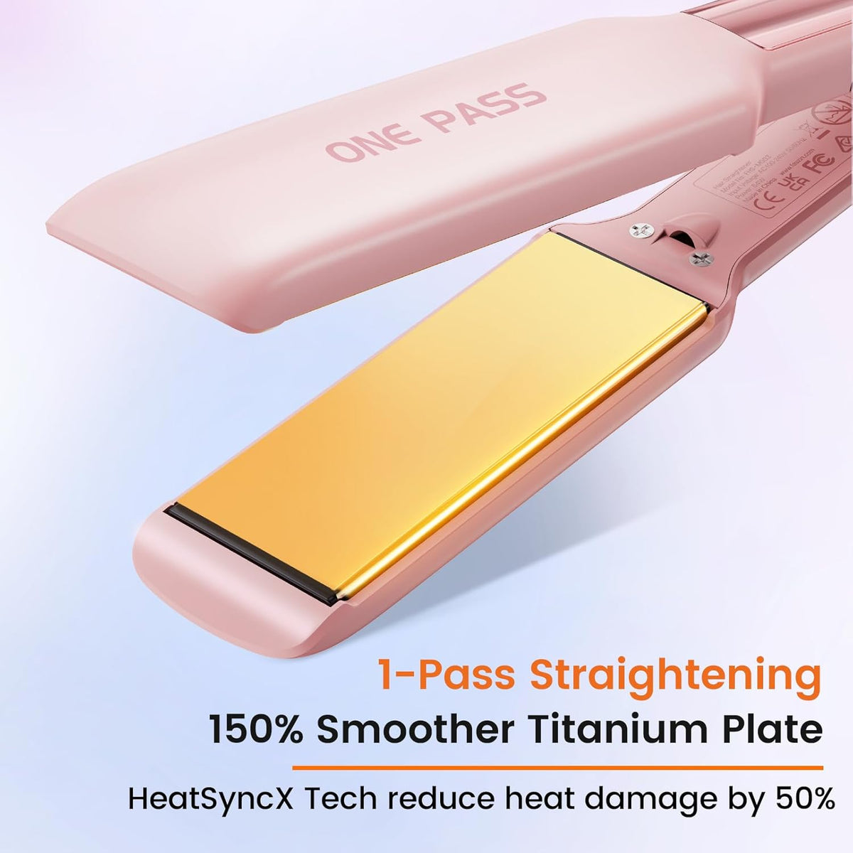 Faszin Professional Hair Straighteners, 42mm Wide Plate Titanium Negative Ion Flat Iron, 30s Rapid Heating, 11 Adjustable Temperature Levels (130-230℃), Real-time Temperature Display-Pink