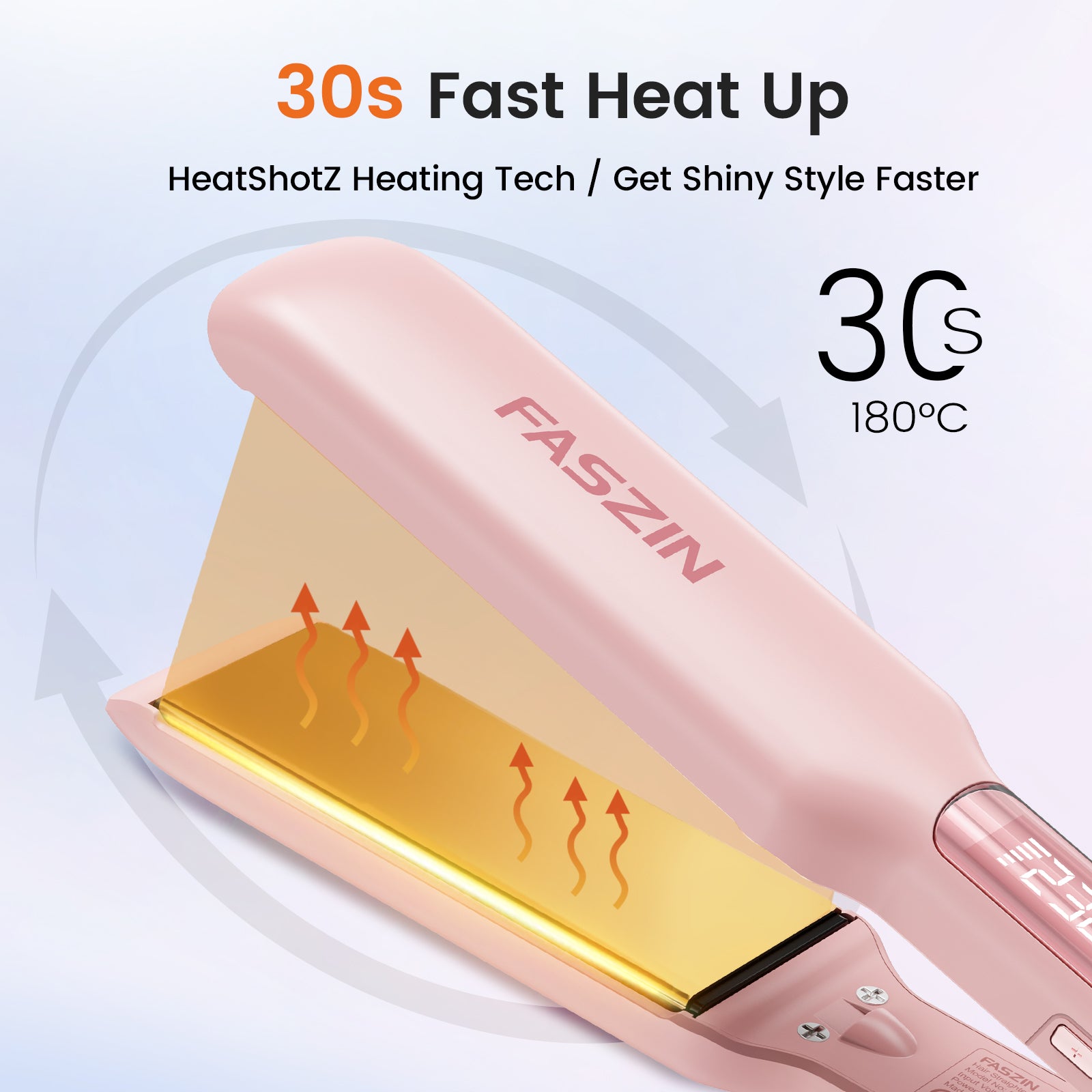 Faszin Professional Hair Straightener, 42mm Wide-Plate Titanium Negative Ion Flat Iron, 30s Rapid Heating, Real-time Temperature Display, 11 Adjustable Temperature Levels (130-230℃) - Pink