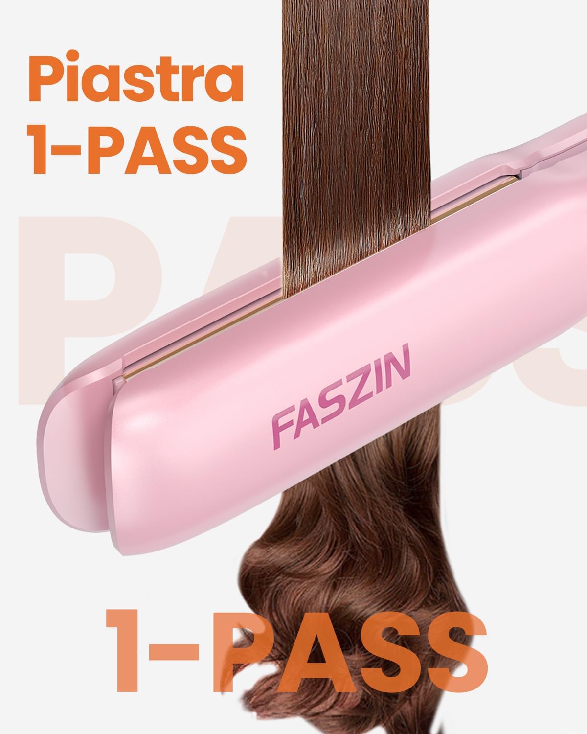 Faszin Piastra Capelli Professionale 2-In-1, Piastre Ioniche di Titanio, Riscaldamento In Soli 20 Secondi, Display LCD Chiaro, Ideale Per Capelli Lisci, Ricci e Mossi, Rosa