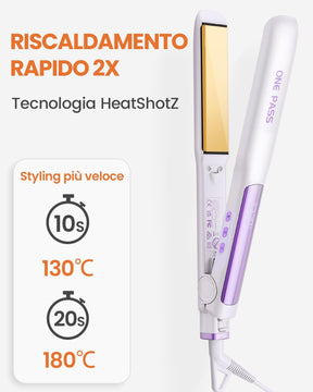 Faszin Piastra Capelli Professionale 2-In-1, Piastre Ioniche di Titanio, Riscaldamento In Soli 20 Secondi, Display LCD Chiaro, Ideale Per Capelli Lisci, Ricci e Mossi