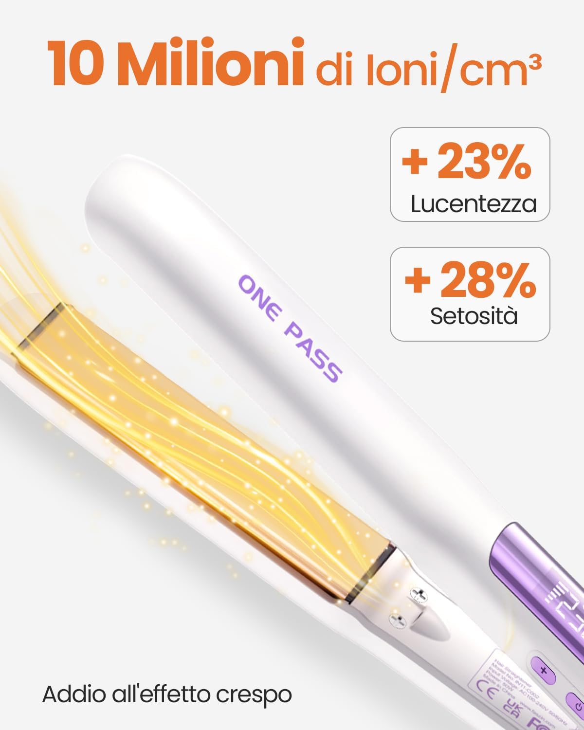 Faszin Piastra Capelli Professionale 2-In-1, Piastre Ioniche di Titanio, Riscaldamento In Soli 20 Secondi, Display LCD Chiaro, Ideale Per Capelli Lisci, Ricci e Mossi
