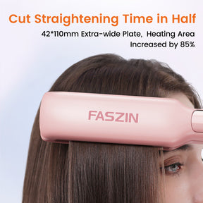 Faszin Professional Hair Straightener, 42mm Wide-Plate Titanium Negative Ion Flat Iron, 30s Rapid Heating, Real-time Temperature Display, 11 Adjustable Temperature Levels (130-230℃) - Pink