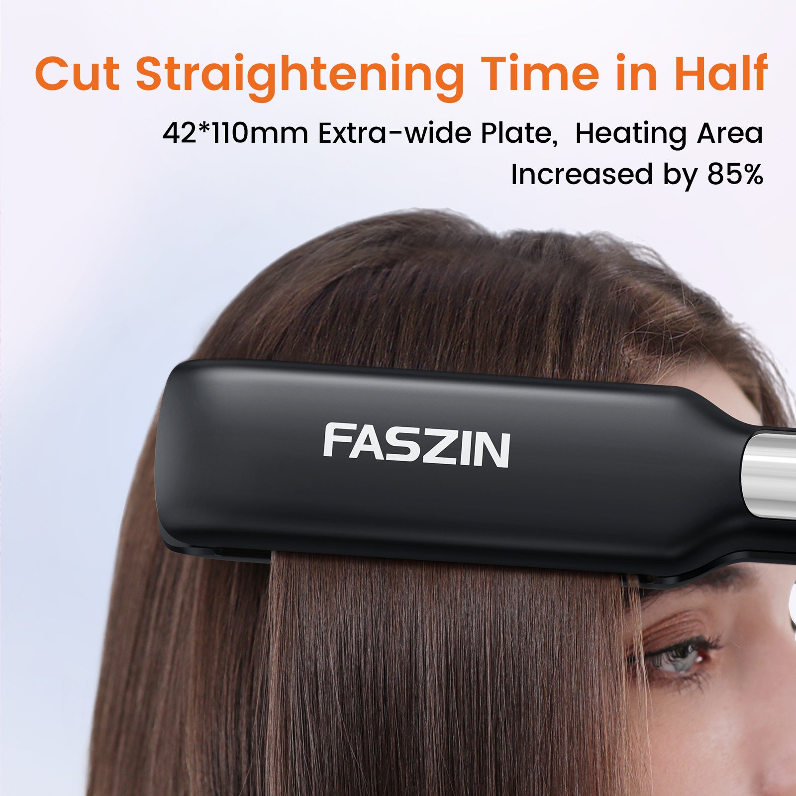 Faszin Professional Straightener, 42 mm Wide Titanium Plates with Negative Ion Function, 30s Fast Heating, Real-time Temperature Display, 11 Adjustable Temperature Levels (130-230℃) - Black