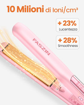 Faszin Piastra Capelli Professionale 2-In-1, Piastre Ioniche di Titanio, Riscaldamento In Soli 20 Secondi, Display LCD Chiaro, Ideale Per Capelli Lisci, Ricci e Mossi, Rosa