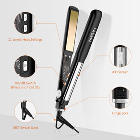 Faszin Haarglätter mit Platten aus glattem Titan, Glätteisen mit negativen Ionen, 20S schnelles Aufheizen, LCD-Display, Universalspannung, 2-in-1-Glätteisen, Lockenstab（Noir）