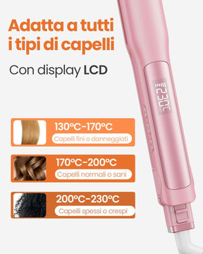 Faszin Piastra Capelli Professionale 2-In-1, Piastre Ioniche di Titanio, Riscaldamento In Soli 20 Secondi, Display LCD Chiaro, Ideale Per Capelli Lisci, Ricci e Mossi, Rosa