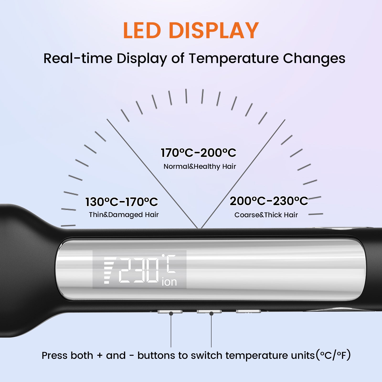 Faszin Professional Straightener, 42 mm Wide Titanium Plates with Negative Ion Function, 30s Fast Heating, Real-time Temperature Display, 11 Adjustable Temperature Levels (130-230℃) - Black