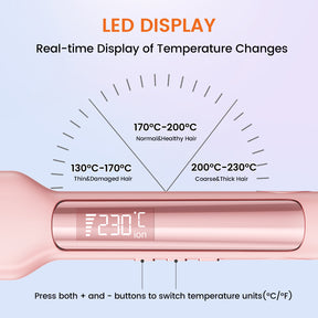 Faszin Professional Hair Straightener, 42mm Wide-Plate Titanium Negative Ion Flat Iron, 30s Rapid Heating, Real-time Temperature Display, 11 Adjustable Temperature Levels (130-230℃) - Pink