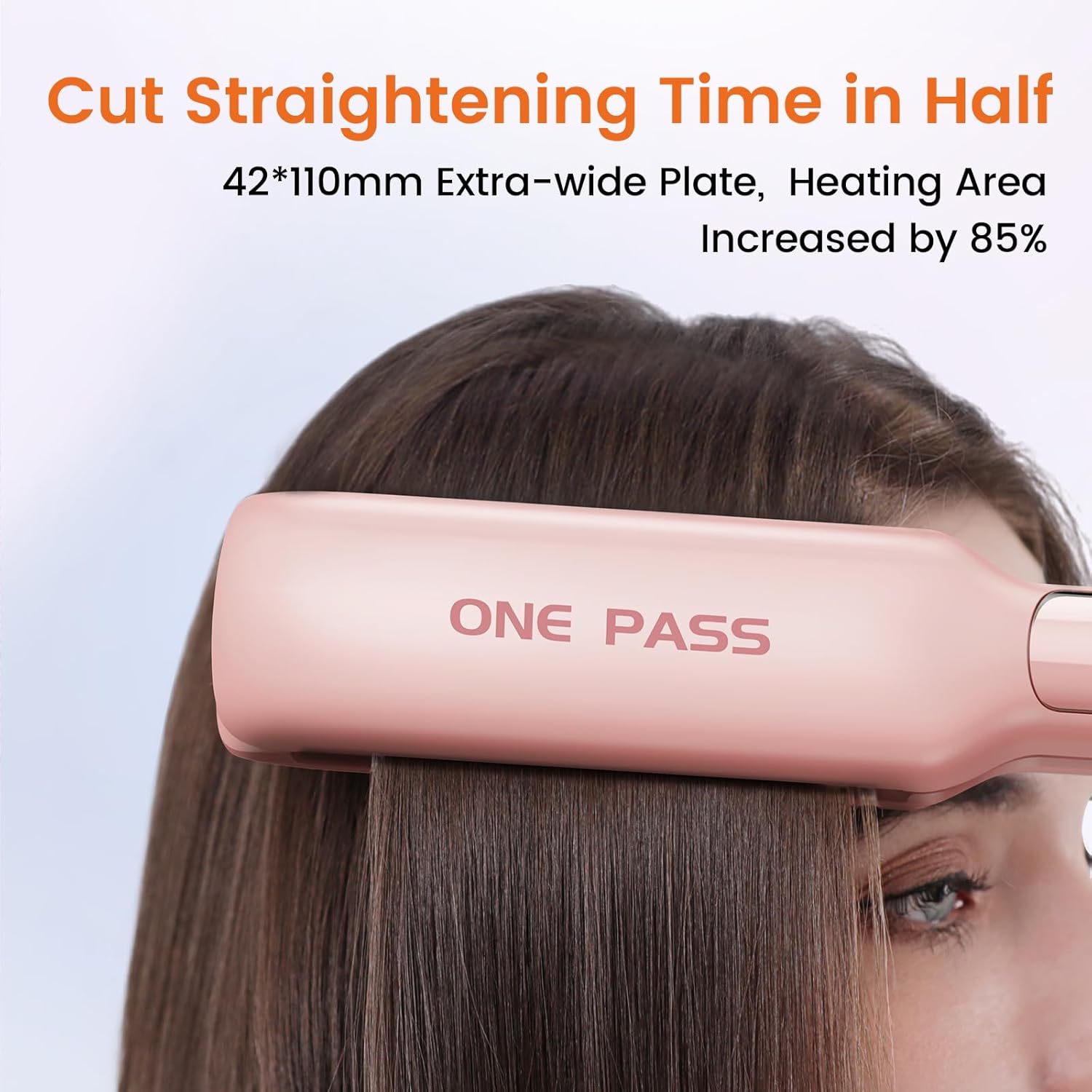 Faszin Professional Hair Straighteners, 42mm Wide Plate Titanium Negative Ion Flat Iron, 30s Rapid Heating, 11 Adjustable Temperature Levels (130-230℃), Real-time Temperature Display-Pink