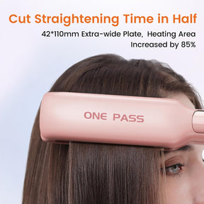 Faszin Professional Hair Straighteners, 42mm Wide Plate Titanium Negative Ion Flat Iron, 30s Rapid Heating, 11 Adjustable Temperature Levels (130-230℃), Real-time Temperature Display-Pink