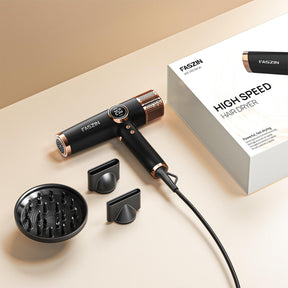 Faszin Professional Hair Dryer – Lightweight Hairdryer with Diffuser, Low Noise, 200 Million Ionic, 110,000 RPM High-Speed Motor for Women & Men, Home or Travel