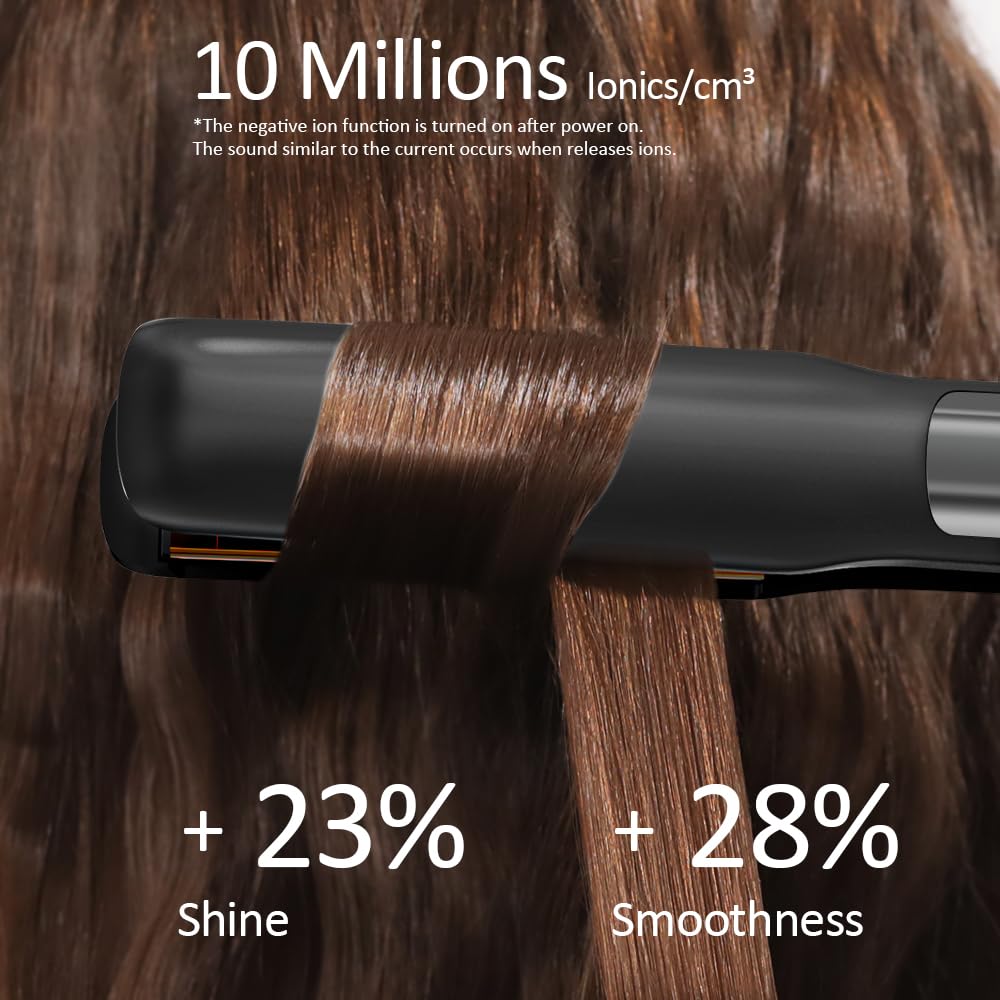 Faszin Haarglätter mit Platten aus glattem Titan, Glätteisen mit negativen Ionen, 20S schnelles Aufheizen, LCD-Display, Universalspannung, 2-in-1-Glätteisen, Lockenstab（Noir）