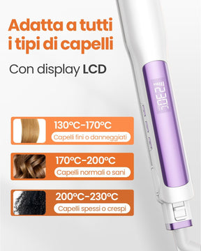 Faszin Professional 2-in-1 Hair Straightener, Titanium Ion Plates, Heating in Just 20 Seconds, Clear LCD Display, Ideal for Straight, Curly and Wavy Hair (White)