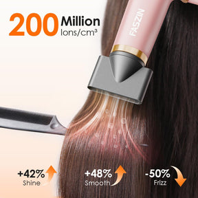 Faszin Hair Dryer, Lightweight Hairdryer with 110,000 RPM High Speed Motor for Fast Drying, 200 Million Ionic Hairdryers for Women & Men, Low Noise Hair Dryers, with 3 Magnetic Nozzle (Pink)