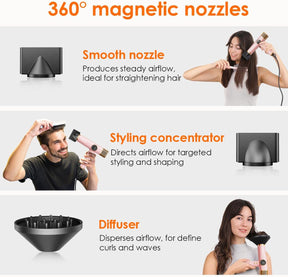Faszin Hair Dryer, Lightweight Hairdryer with 110,000 RPM High Speed Motor for Fast Drying, 200 Million Ionic Hairdryers for Women & Men, Low Noise Hair Dryers, with 3 Magnetic Nozzle (Pink)