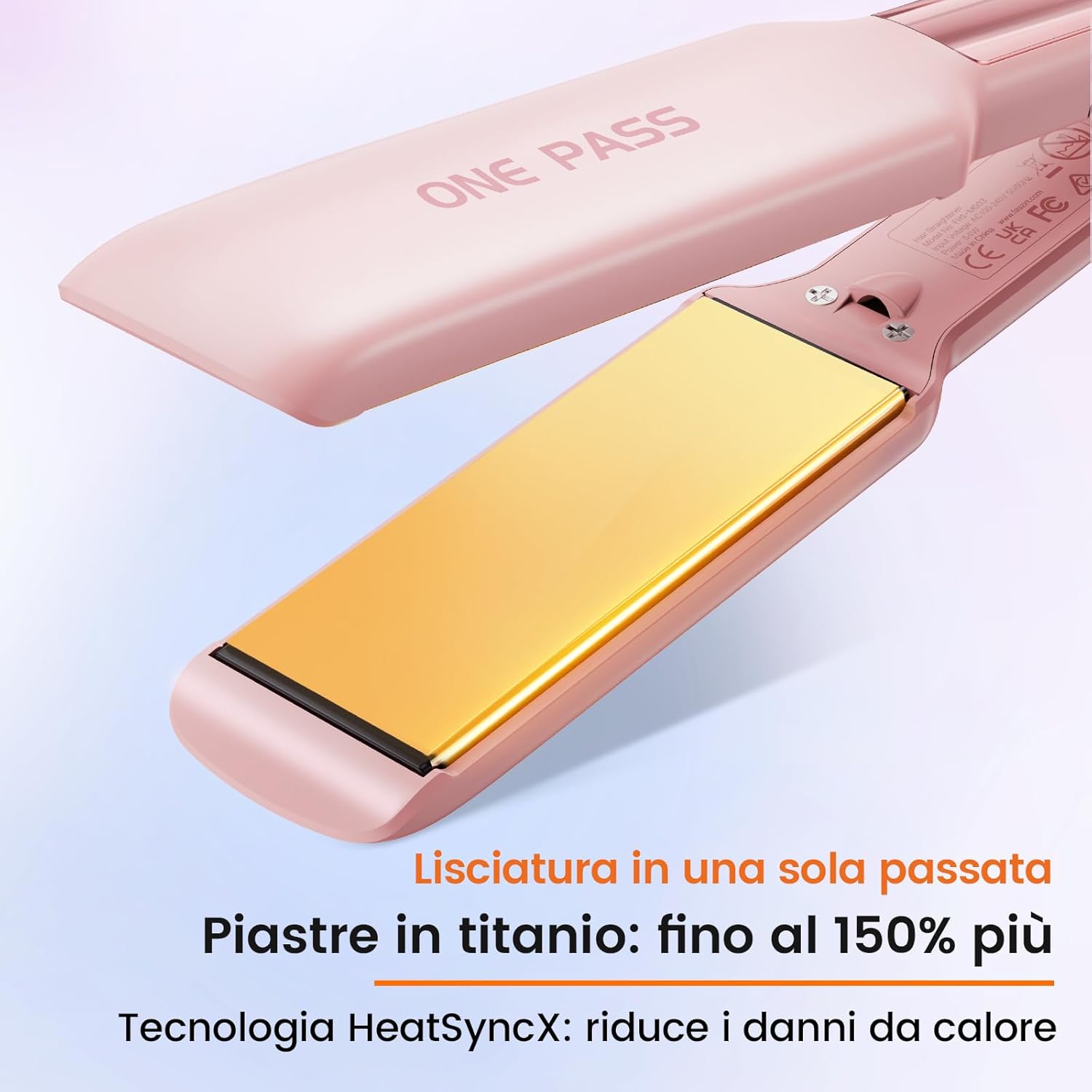 Piastra per Capelli Professionale Faszin, Piastre in Titanio Larghe 42mm con Ioni Negativi, Riscaldamento Rapido 30s, Display Temperatura, 11 Livelli di Temperatura (130-230℃) - Rosa