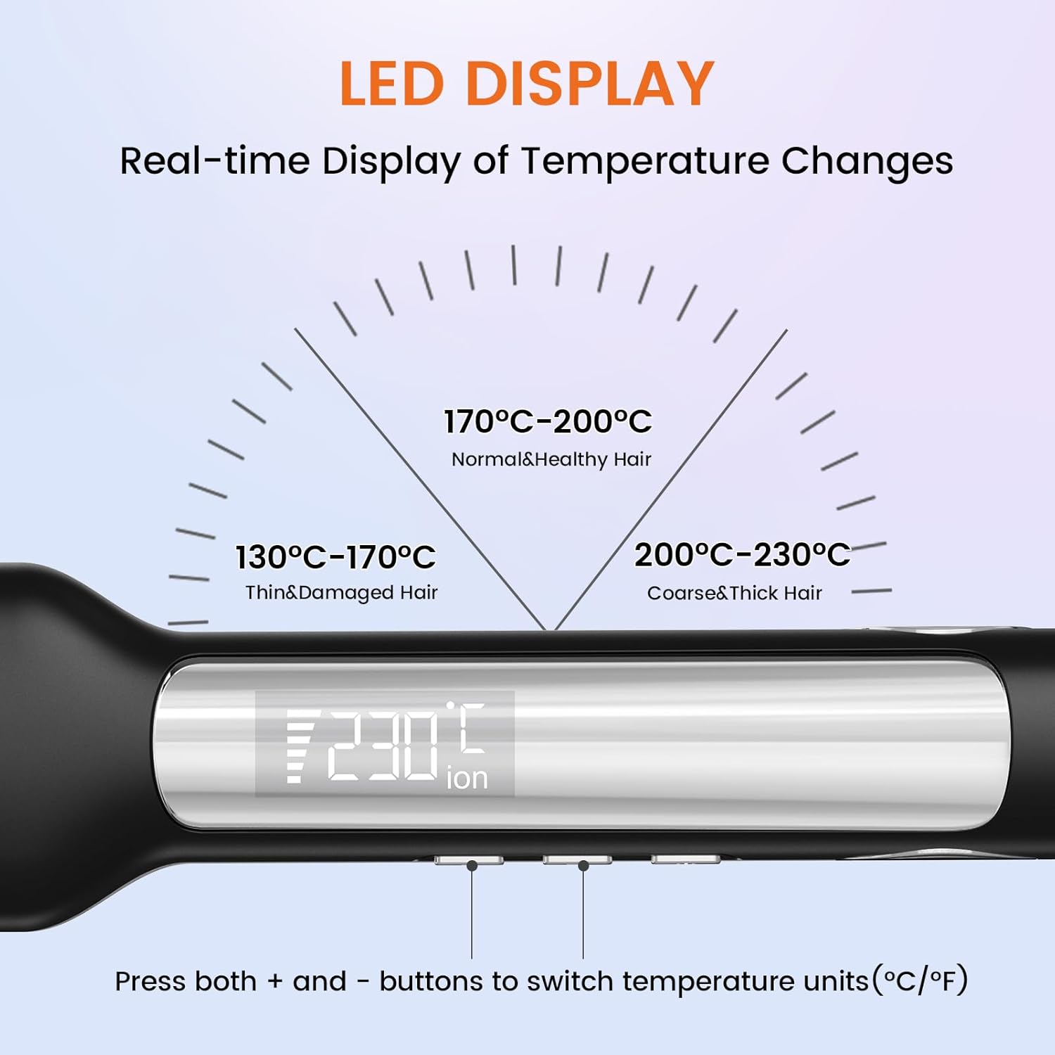 Faszin Plancha de Pelo con Placa de 42 mm de Ancho, Plancha de Titanio con Iones Negativos, Pantalla LED, Calentamiento Rápido de 30 s, Temperatura Ajustable de 11 Niveles (130-230 ℃) - Negro