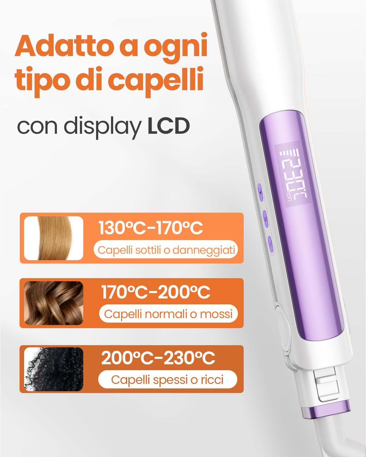 Faszin Piastra Capelli Professionale 2-In-1, Piastre Ioniche di Titanio, Riscaldamento In Soli 20 Secondi, Display LCD Chiaro, Ideale Per Capelli Lisci, Ricci e Mossi