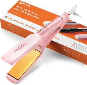 Faszin Professional Hair Straightener 42 mm Wide Titanium Plates with Negative Ions, Fast Heating 30s, Temperature Display, 11 Temperature Levels (130-230 C) - Pink