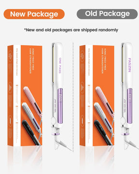 Faszin Professional 2-in-1 Hair Straightener, Titanium Ion Plates, Heating in Just 20 Seconds, Clear LCD Display, Ideal for Straight, Curly and Wavy Hair (White)