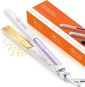 Faszin Professional 2-in-1 Hair Straightener, Titanium Ion Plates, Heating in Just 20 Seconds, Clear LCD Display, Ideal for Straight, Curly and Wavy Hair (White)