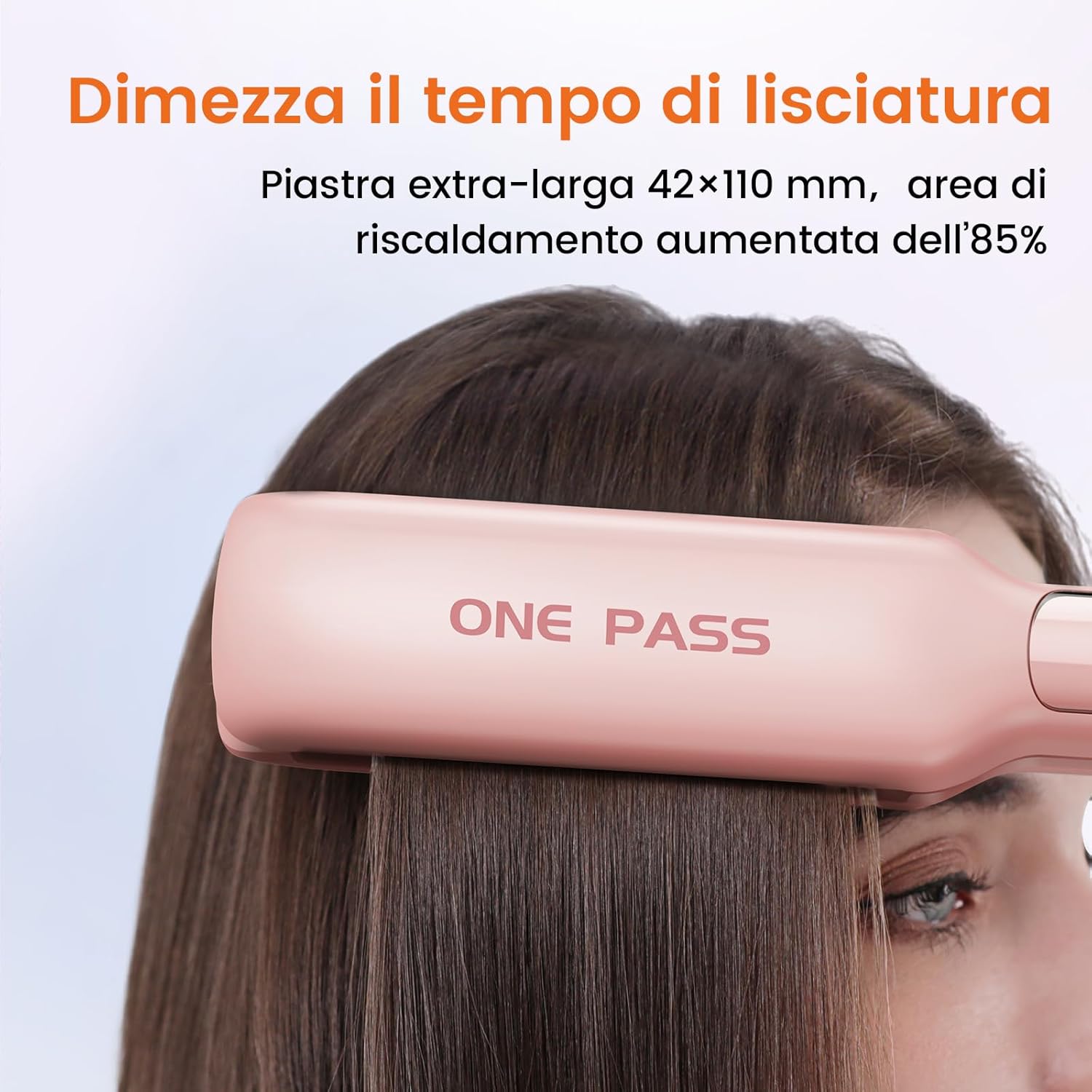 Piastra per Capelli Professionale Faszin, Piastre in Titanio Larghe 42mm con Ioni Negativi, Riscaldamento Rapido 30s, Display Temperatura, 11 Livelli di Temperatura (130-230℃) - Rosa