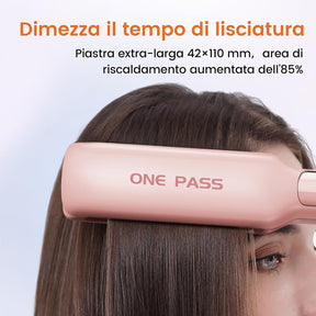 Piastra per Capelli Professionale Faszin, Piastre in Titanio Larghe 42mm con Ioni Negativi, Riscaldamento Rapido 30s, Display Temperatura, 11 Livelli di Temperatura (130-230℃) - Rosa