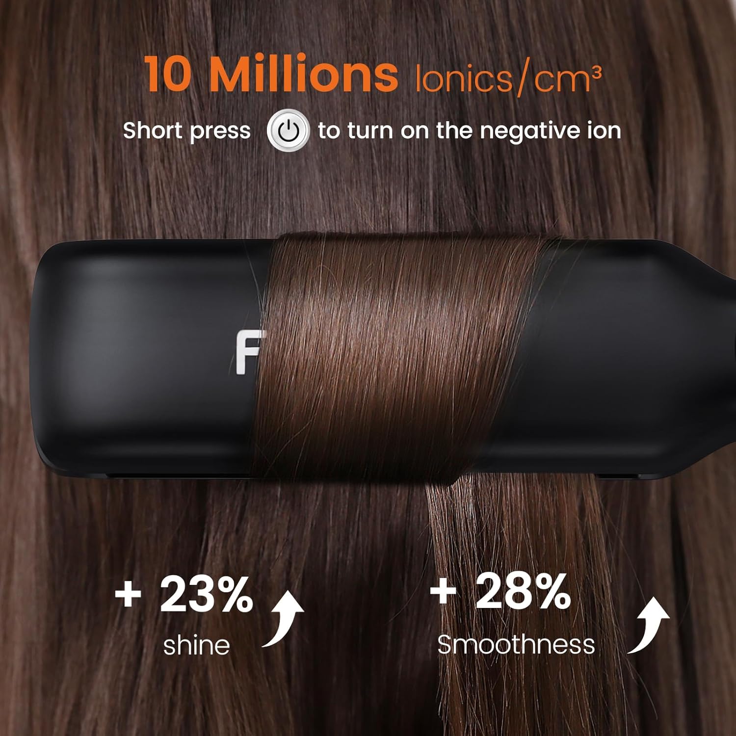 Faszin Plancha de Pelo con Placa de 42 mm de Ancho, Plancha de Titanio con Iones Negativos, Pantalla LED, Calentamiento Rápido de 30 s, Temperatura Ajustable de 11 Niveles (130-230 ℃) - Negro