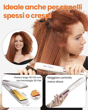 Faszin Professional 2-in-1 Hair Straightener, Titanium Ion Plates, Heating in Just 20 Seconds, Clear LCD Display, Ideal for Straight, Curly and Wavy Hair (White)