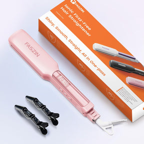 Faszin Professional Hair Straightener 42 mm Wide Titanium Plates with Negative Ions, Fast Heating 30s, Temperature Display, 11 Temperature Levels (130-230 C) - Pink