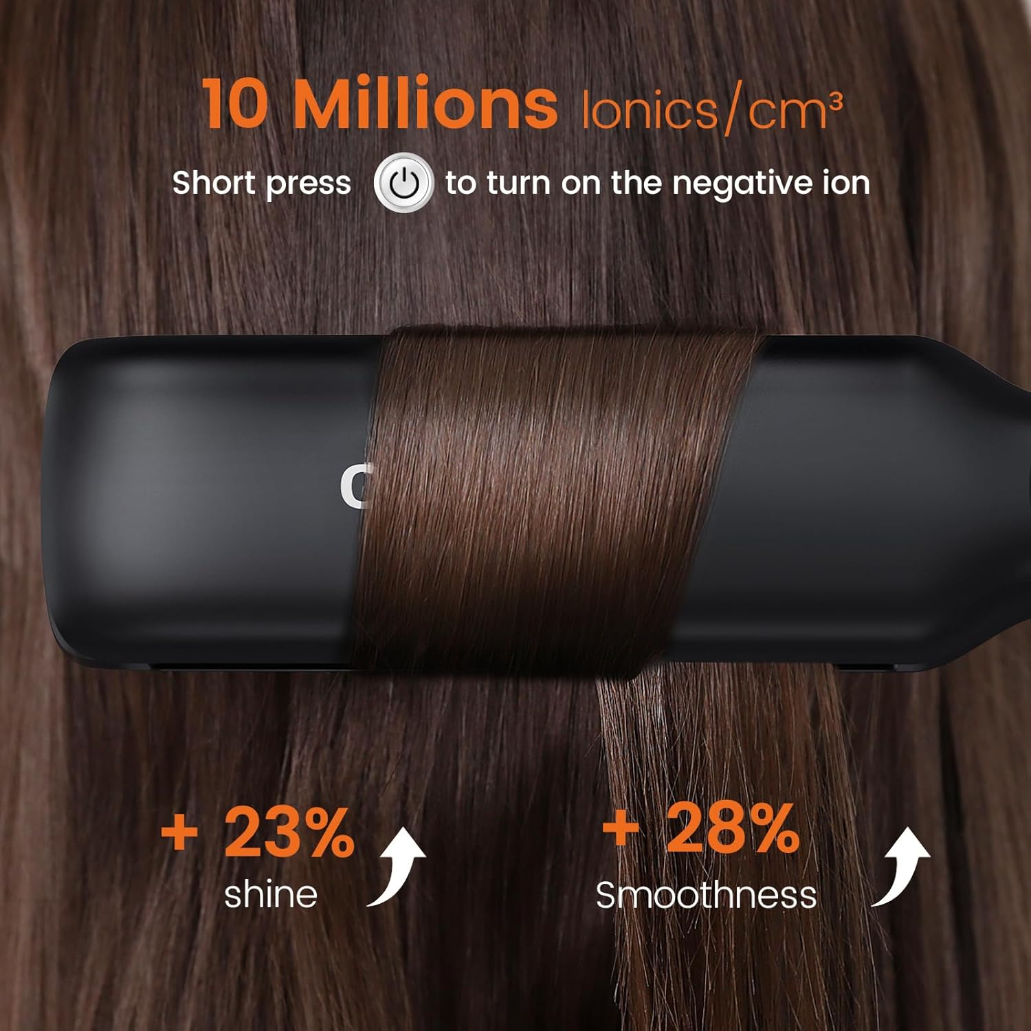 Faszin Professional Hair Straighteners, 42mm Wide-Plate Titanium Negative Ion Flat Iron, 30s Rapid Heating, Real-time Temperature Display, 11 Adjustable Temperature Levels (130-230℃)-Black