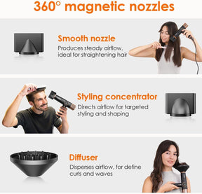 Faszin Professional Hair Dryer – Lightweight Hairdryer with Diffuser, Low Noise, 200 Million Ionic, 110,000 RPM High-Speed Motor for Women & Men, Home or Travel