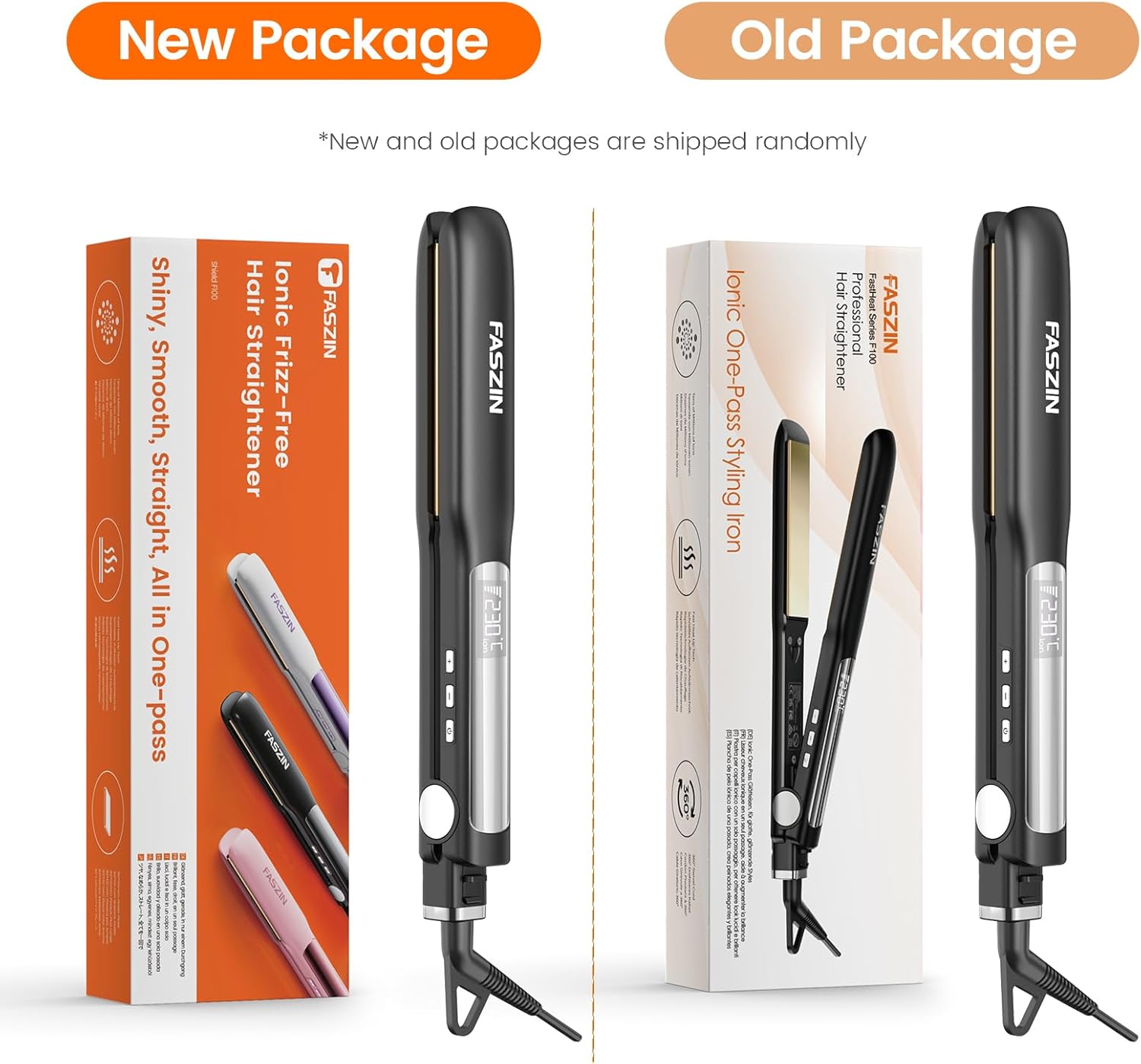 Faszin Piastra Capelli Professionale 2-In-1, Piastre Ioniche di Titanio, Riscaldamento In Soli 20 Secondi, Display LCD Chiaro, Ideale Per Capelli Lisci, Ricci e Mossi (nero profondo)
