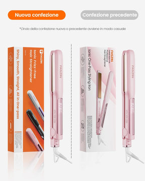 Faszin Piastra Capelli Professionale 2-In-1, Piastre Ioniche di Titanio, Riscaldamento In Soli 20 Secondi, Display LCD Chiaro, Ideale Per Capelli Lisci, Ricci e Mossi, Rosa