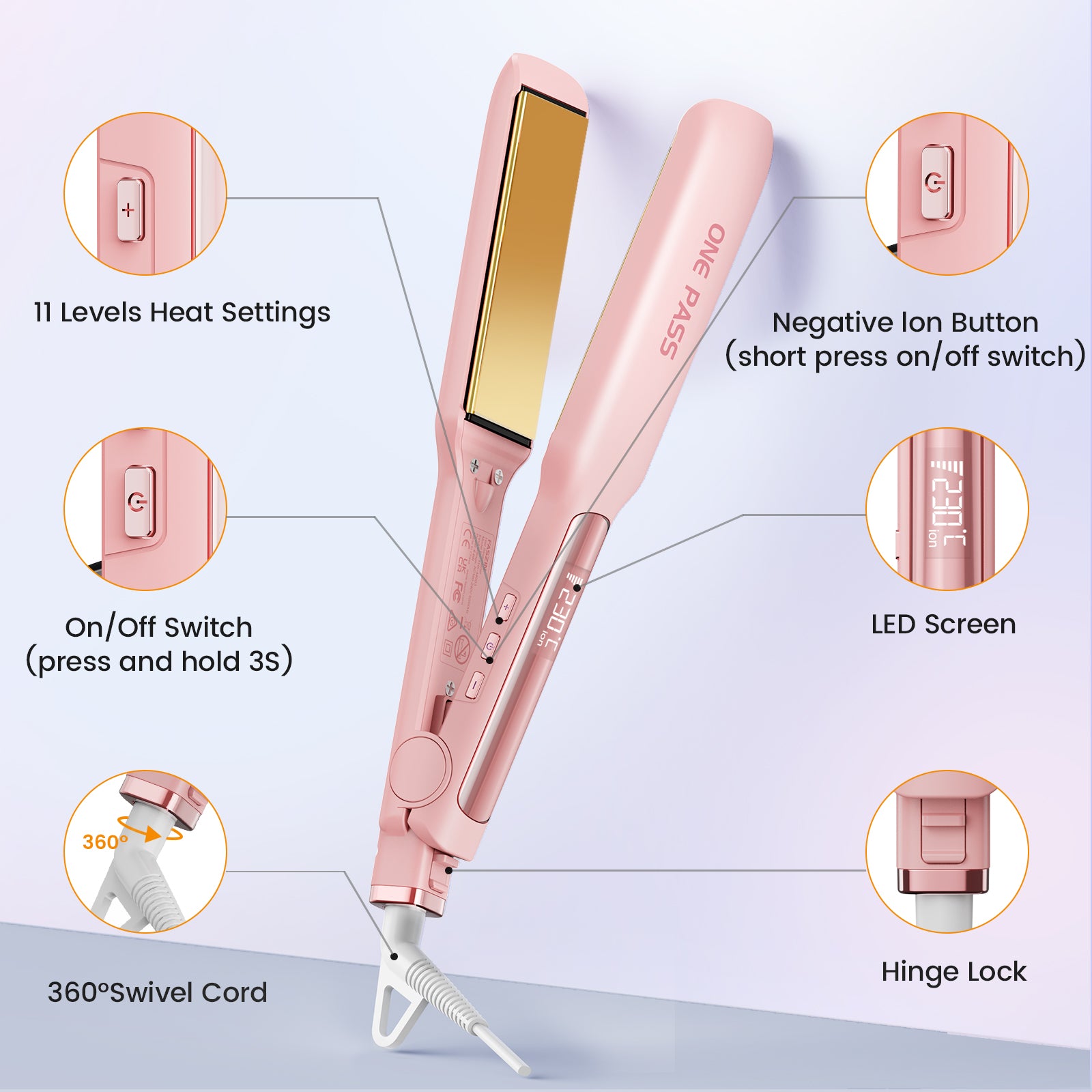 Faszin wide plate titanium hair straightener product photo